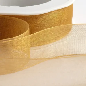 Golden Organza Ribbon – Elegant Decorative Ribbon for Gift Wrapping & Candle Packaging